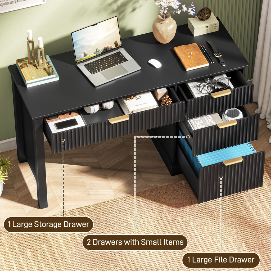 Black Wood Executive Desk with Drawers X9721