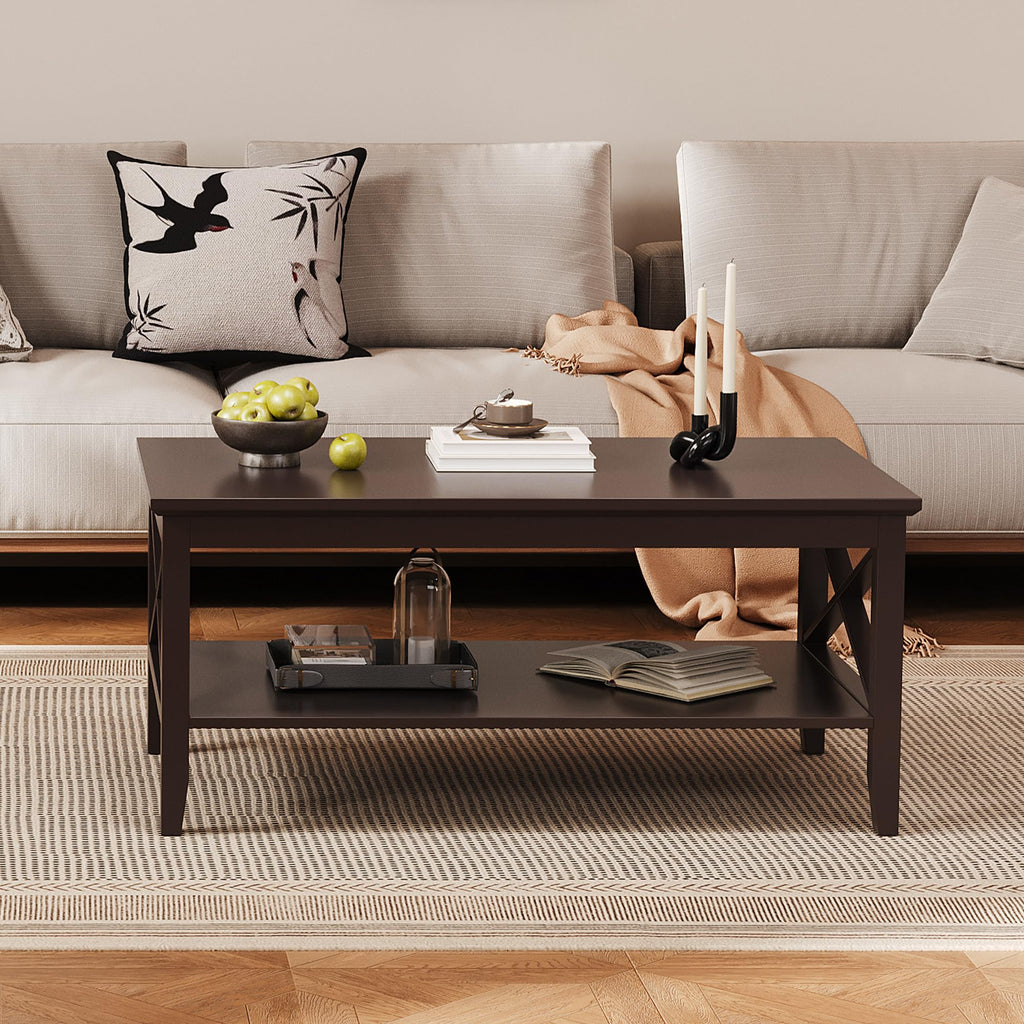 Espresso Wood Coffee Table with Storage 40 inches V790