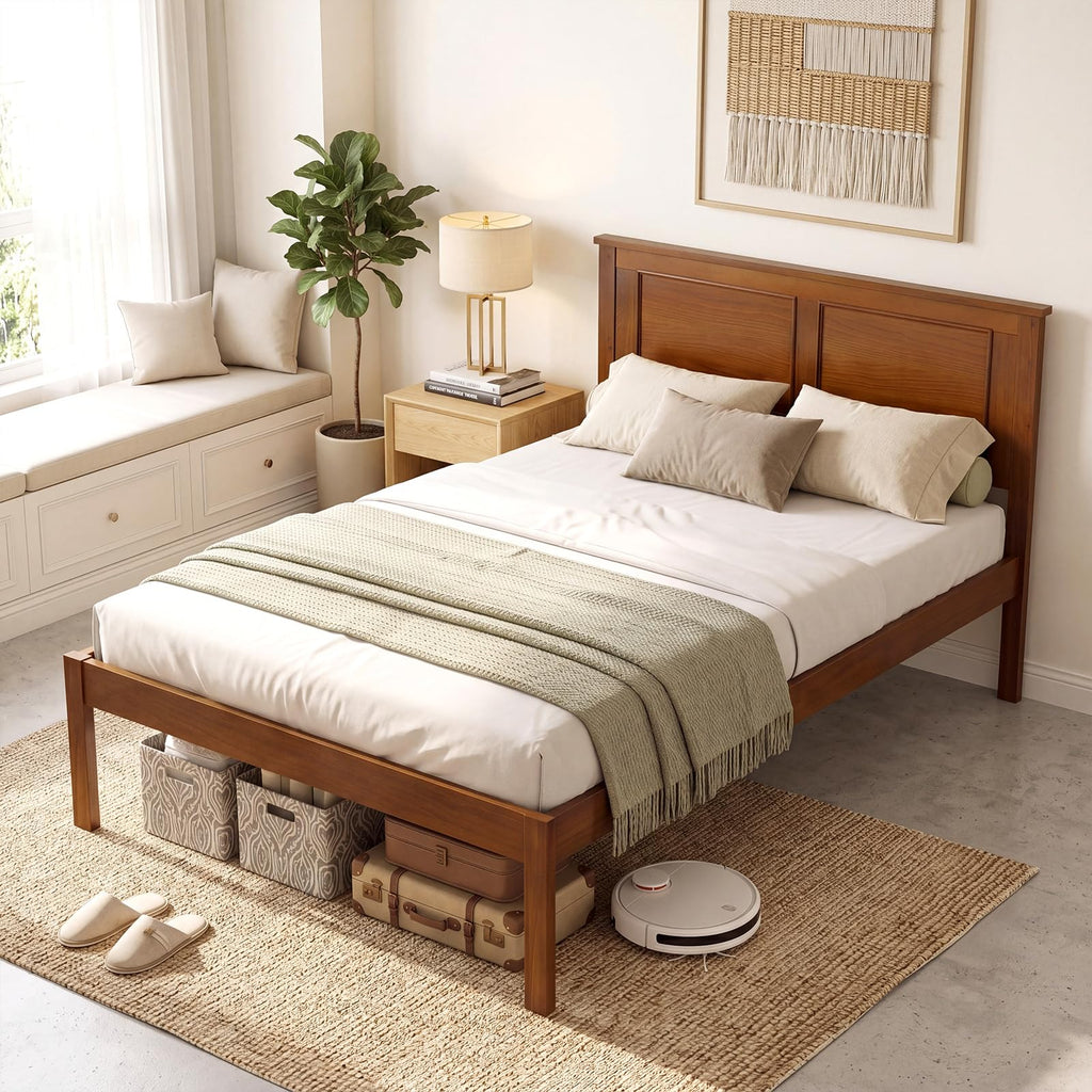 Twin Size Wooden Platform Bed with Headboard D7627