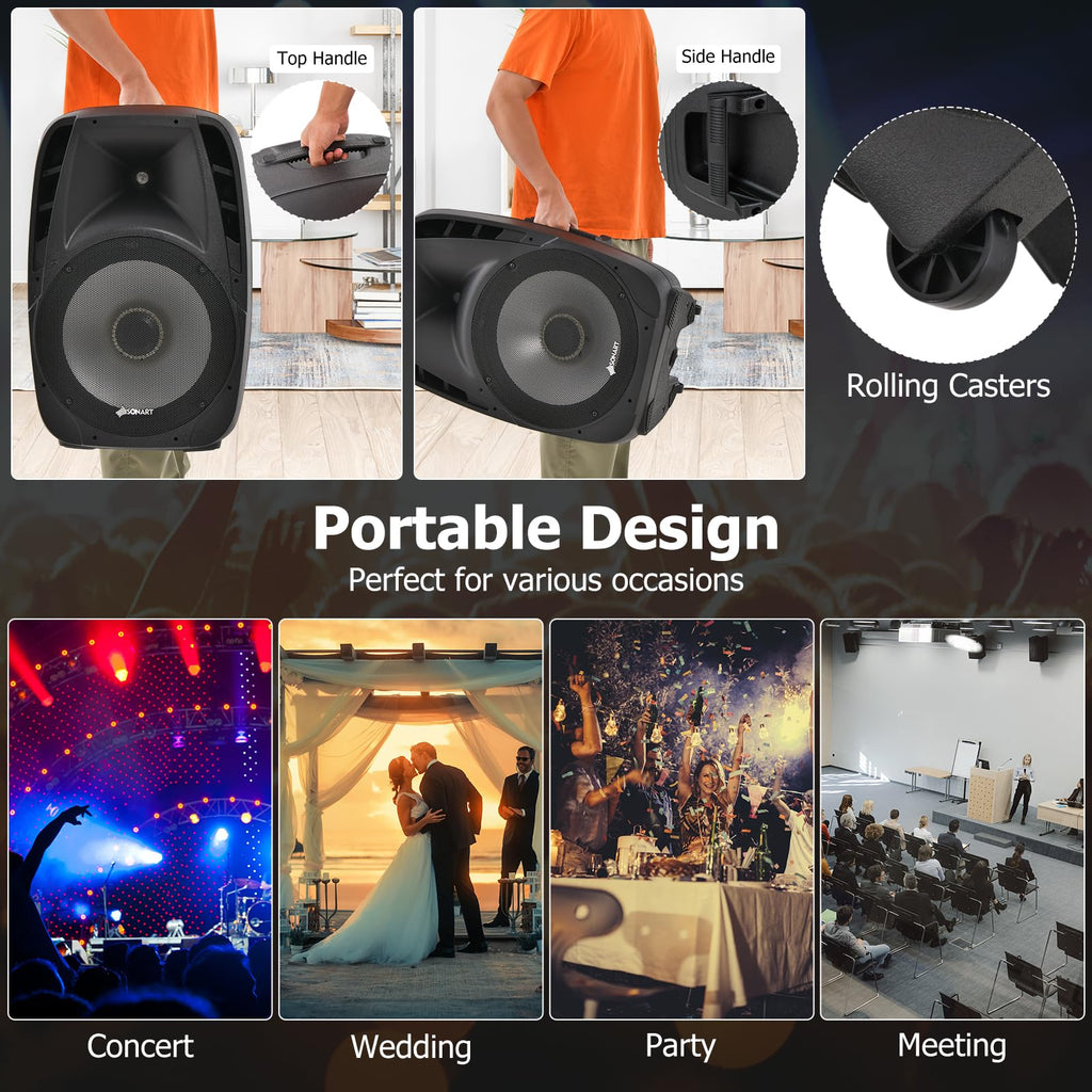 Portable 15" 1500W 2-Way Bluetooth PA Speaker System Set with Stand Q968