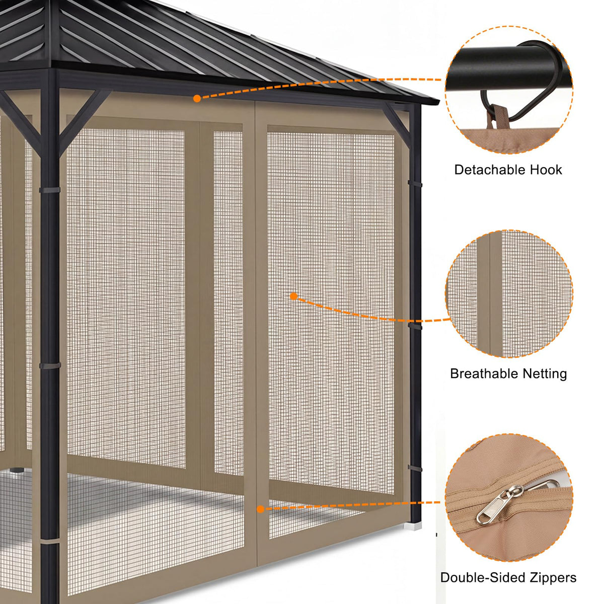 10x12 4-Panel Mosquito Netting Sidewall with Zipper G2883