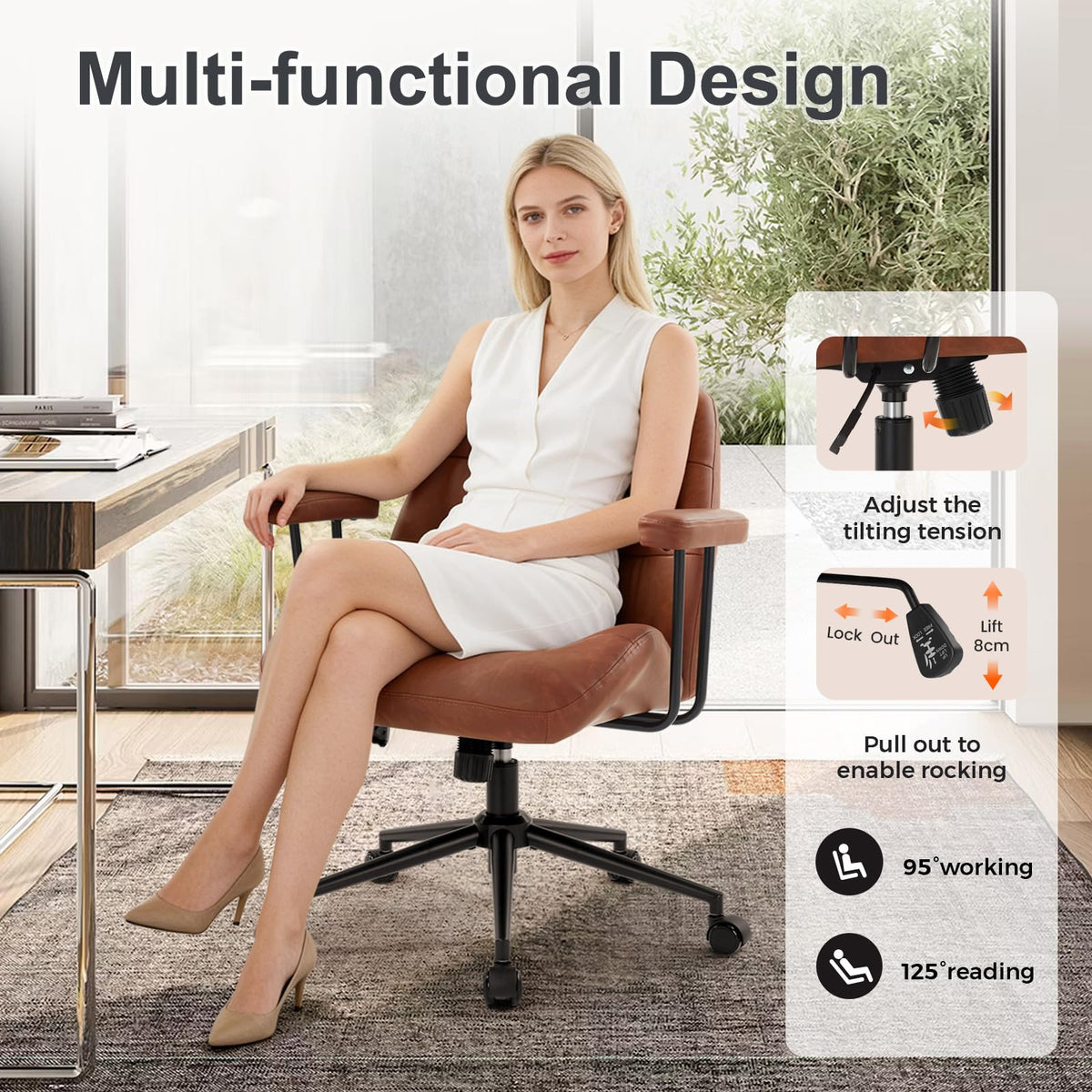 Leather Home Office Chair with Removable Armrests E99523