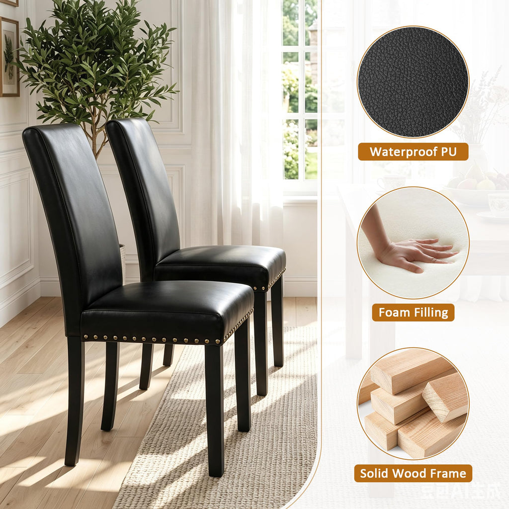 Black PU Leather Dining Chairs Set of 6 C6514
