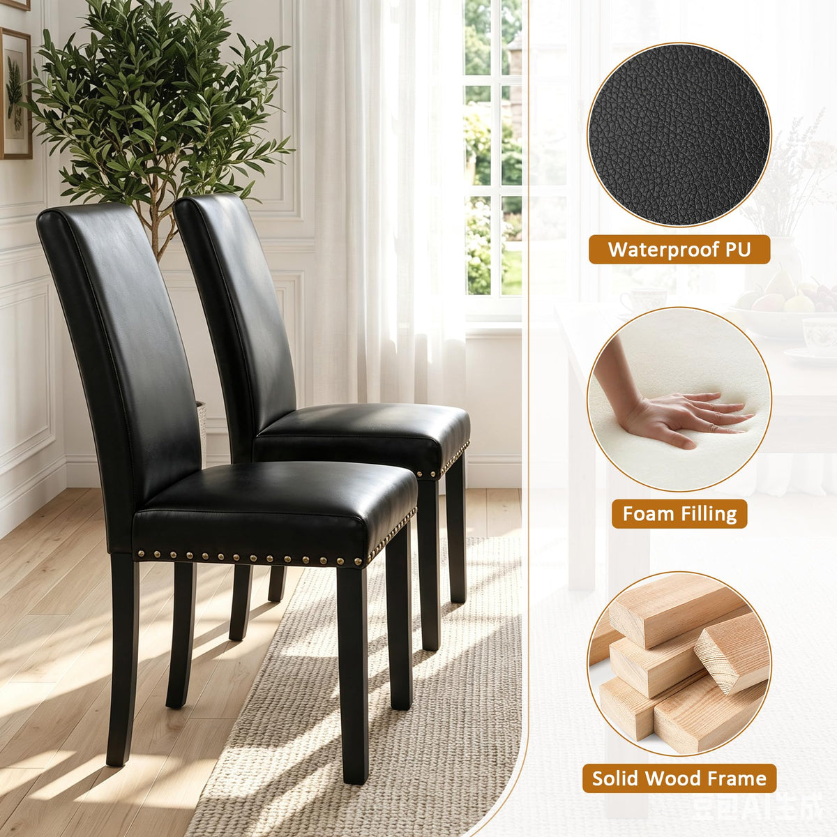 Black PU Leather Dining Chairs Set of 6 C6514