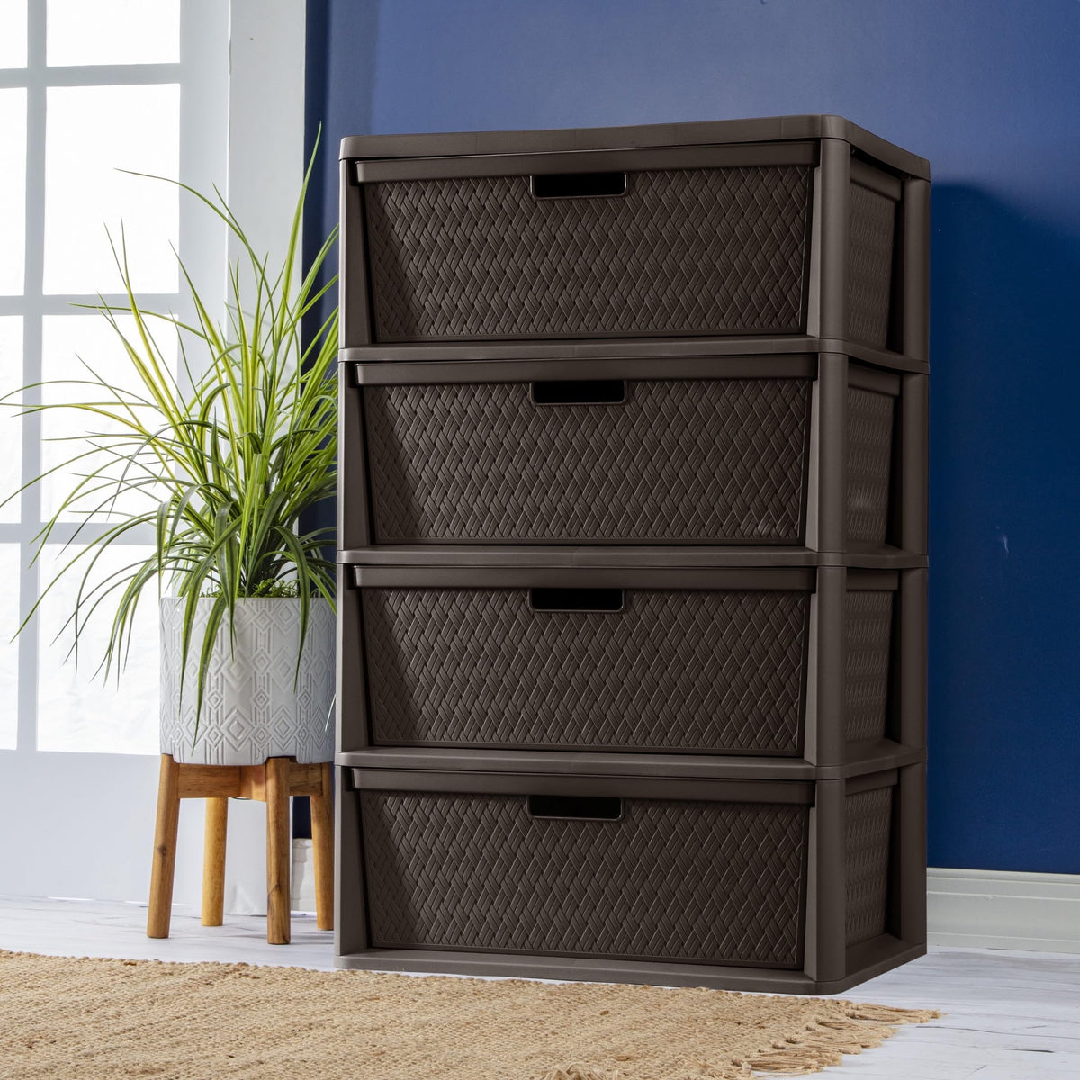Dark Brown 4 Drawer Plastic Drawer Tower F2176