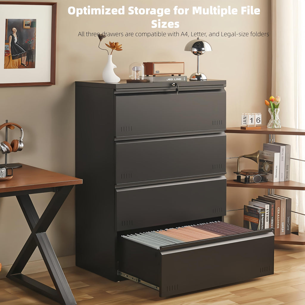 Metal File Cabinet with Lock, 4 Drawer Heavy Duty Office Storage Cabinet M975511