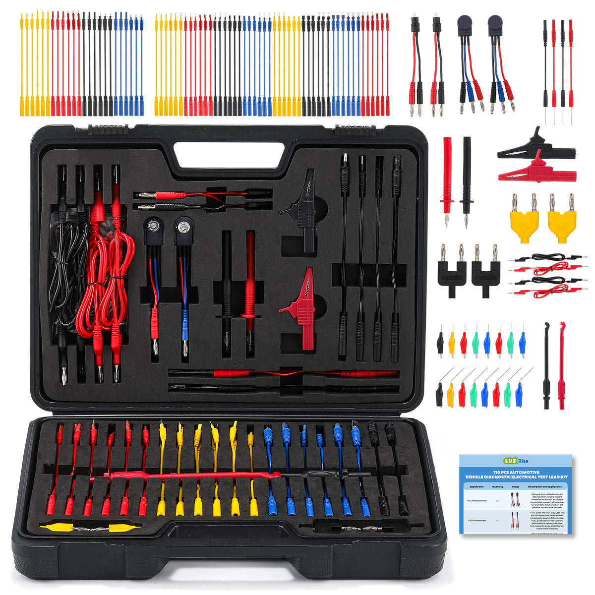 110 Pc Automotive Multimeter Test Leads Kit with Alligator Clips, Banana Plugs & Probes Z691578