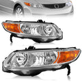 Headlight Assembly for 2006-2011 Honda Civic 2-Door Chrome Housing Amber Reflector J1693