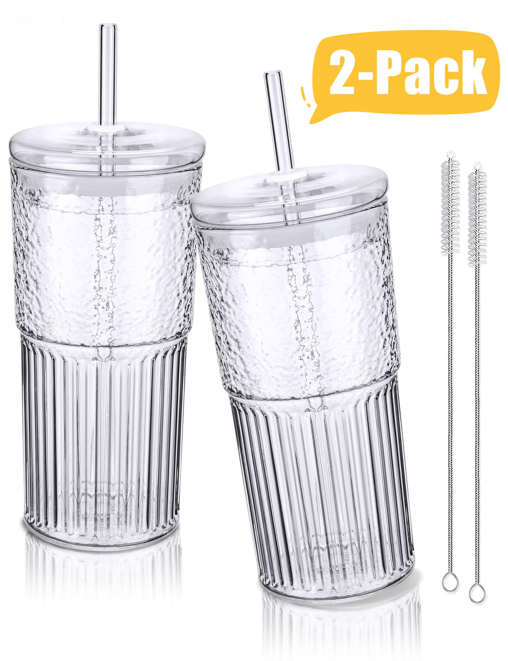 High Borosilicate Glass Tumbler Cup with Lid and Straw, 22oz Clear 2 Pack A216