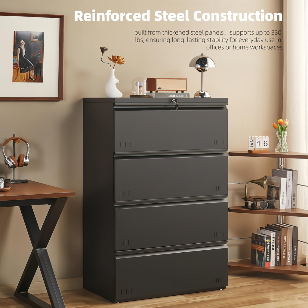 Metal File Cabinet with Lock, 4 Drawer Heavy Duty Office Storage Cabinet M975511