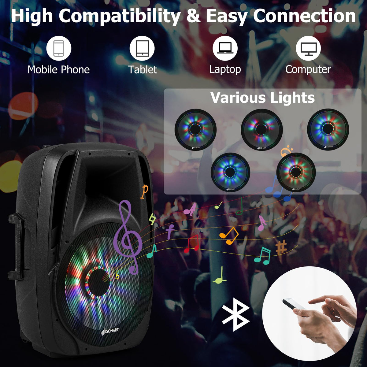Portable 15" 1500W 2-Way Bluetooth PA Speaker System Set with Stand Q968
