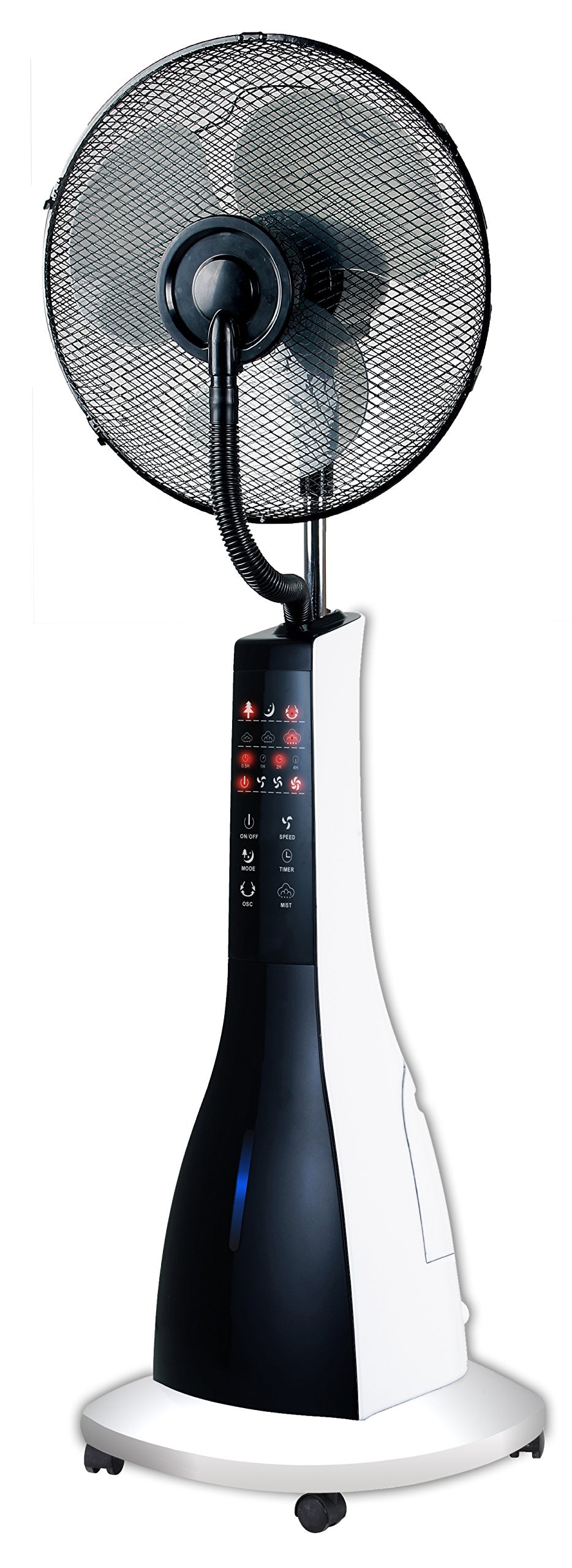 47" Misting Oscillating Pedestal Fan with Water Tank, Remote, Timer, 3 Speeds, Black White W8640