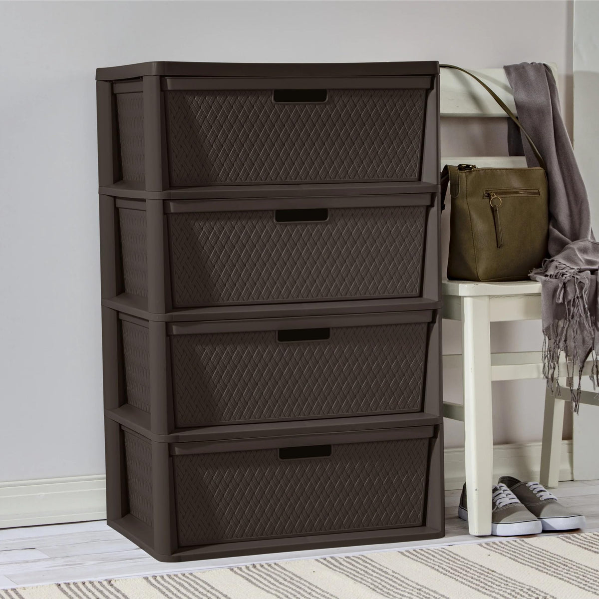 Dark Brown 4 Drawer Plastic Drawer Tower F2176