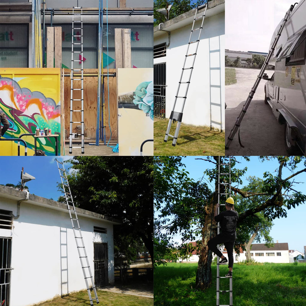 20FT Aluminum Telescoping Ladder with Roof Hooks, 330lbs Capacity V74330