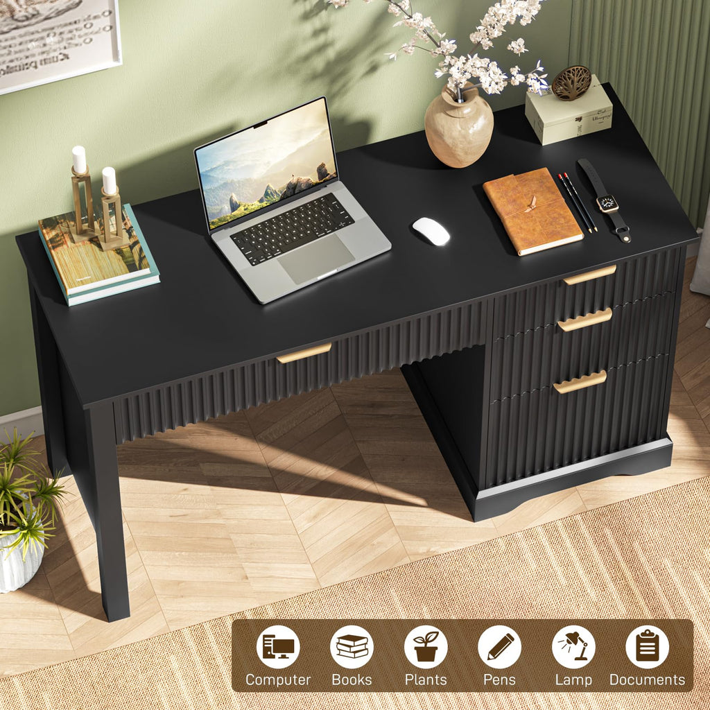 Black Wood Executive Desk with Drawers X9721