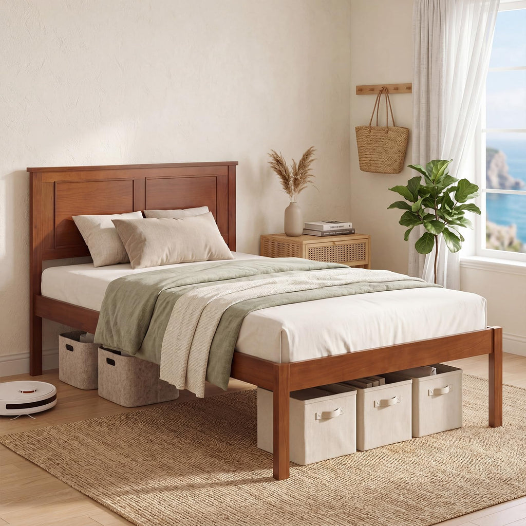 Twin Size Wooden Platform Bed with Headboard D7627