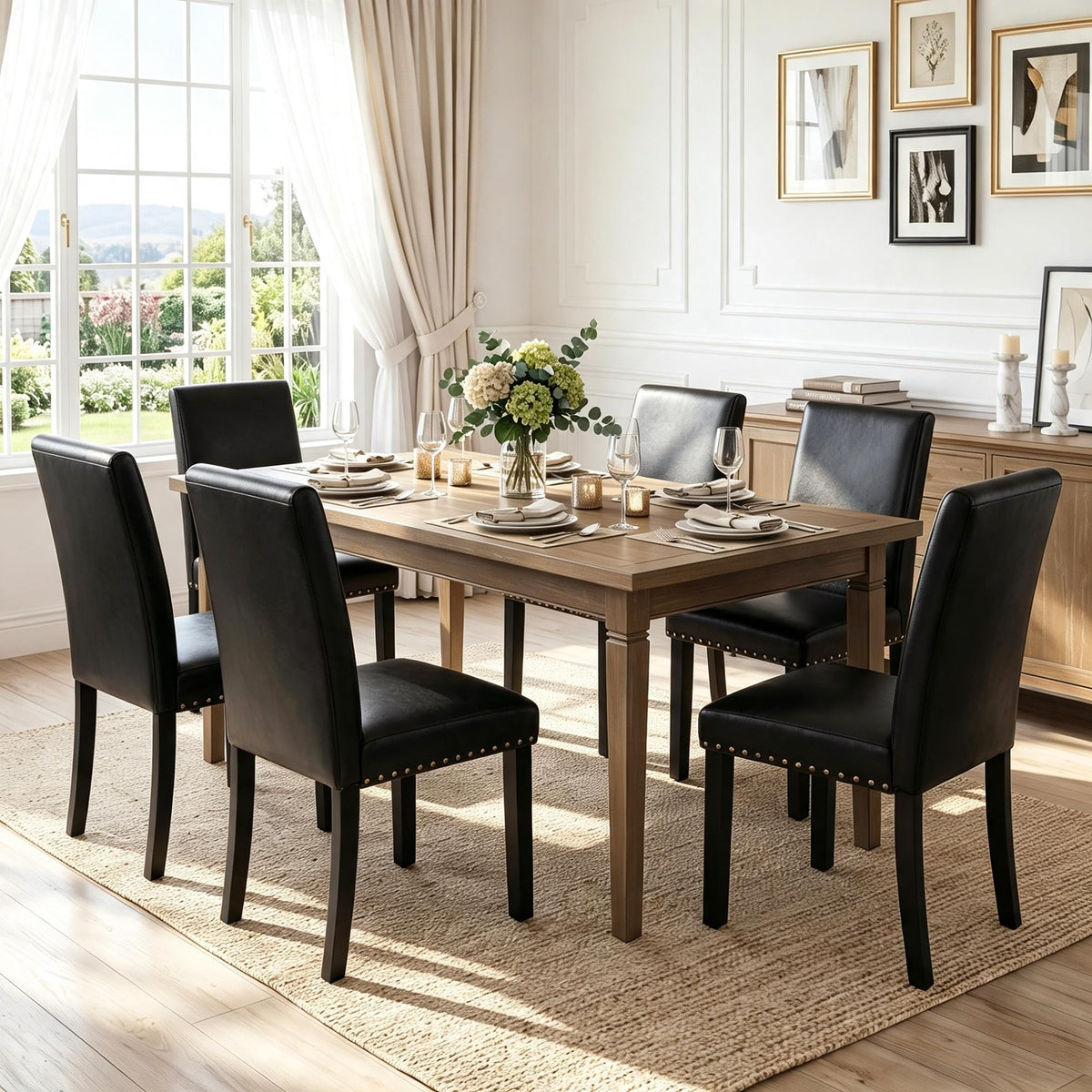 Black PU Leather Dining Chairs Set of 6 C6514
