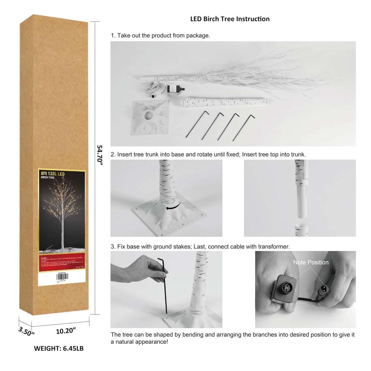 8FT 132 LED Birch Tree Warm White J61315