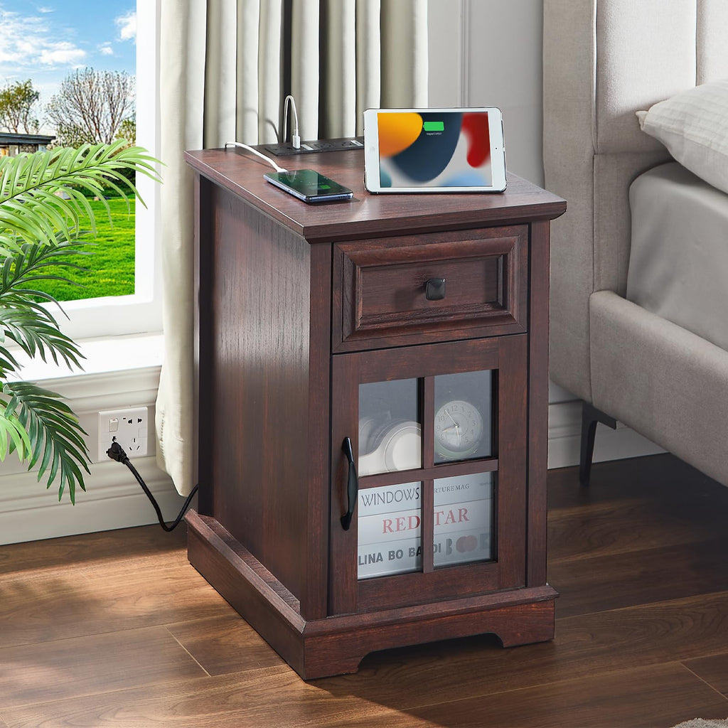Cherry Side Table with Charging Station D624602