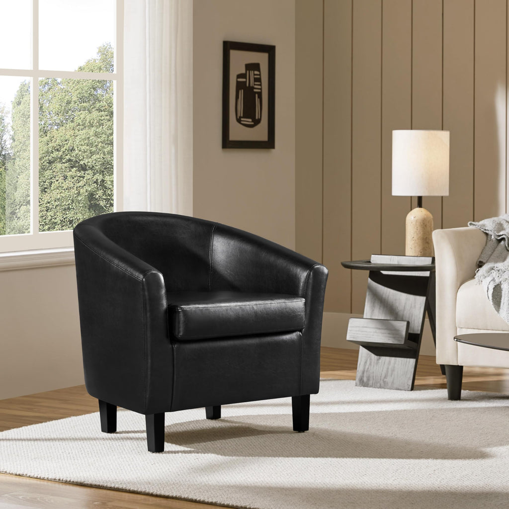 Black Faux Leather Barrel Accent Chairs M508289
