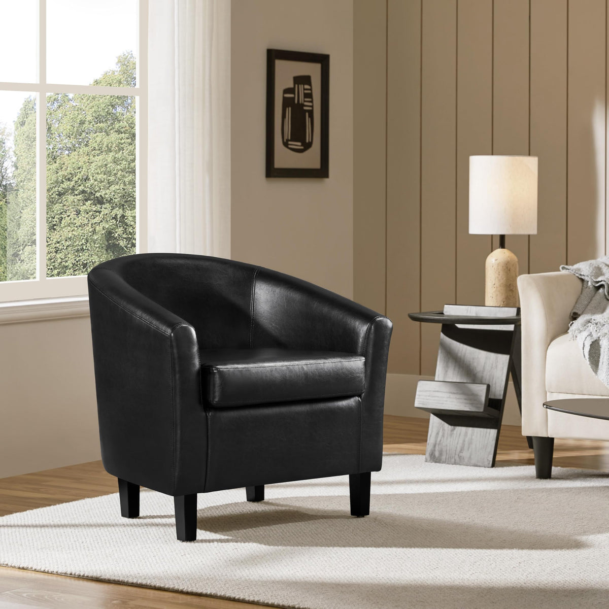 Black Faux Leather Barrel Accent Chairs M508289