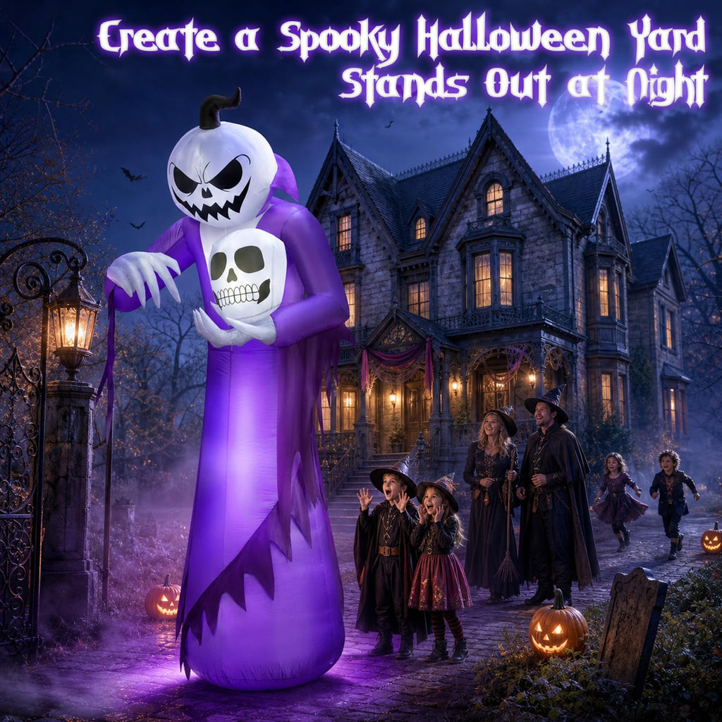 12FT Halloween Inflatables Outdoor Pumpkin Ghost Wizard H255