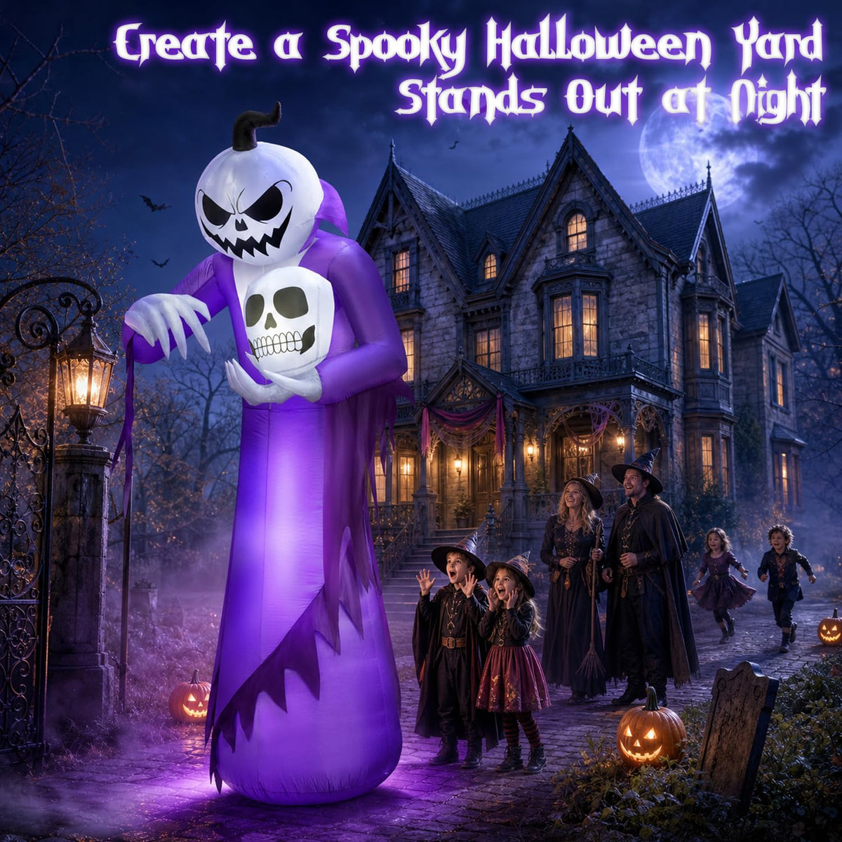 12FT Halloween Inflatables Outdoor Pumpkin Ghost Wizard H255