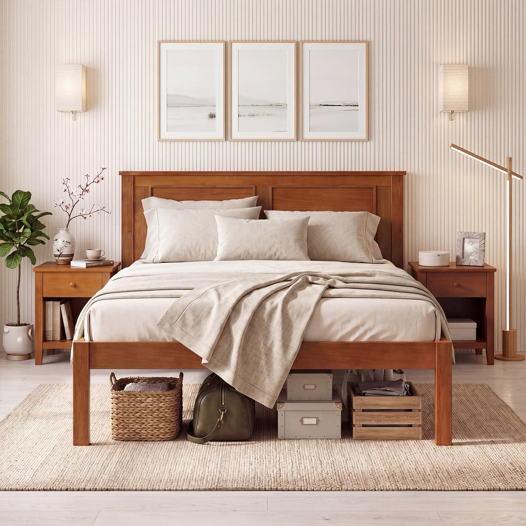 Twin Size Wooden Platform Bed with Headboard D7627