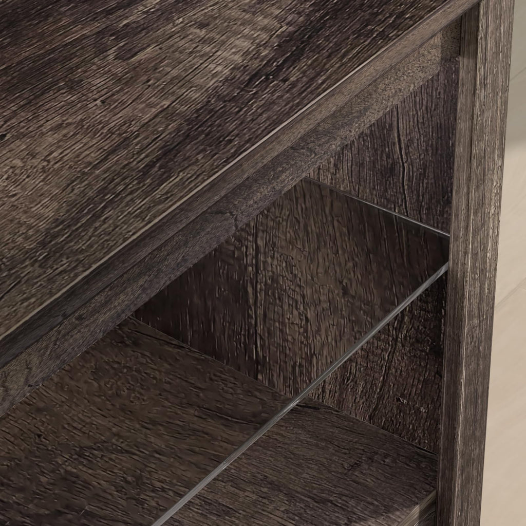 Rustic Brown Grey TV Stand with Sliding Barn Door Y56522