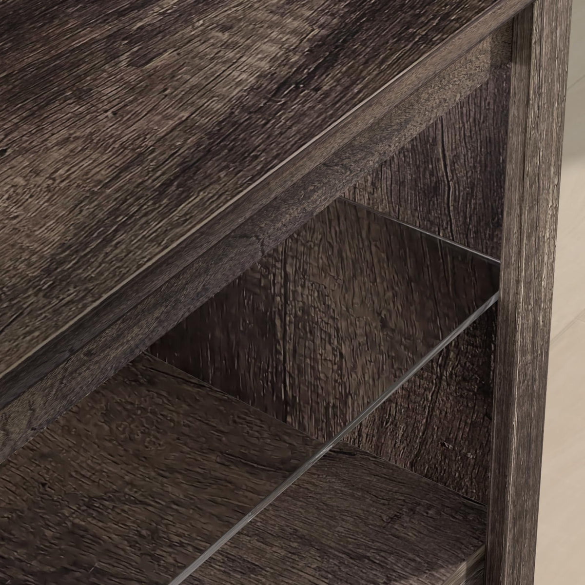 Rustic Brown Grey TV Stand with Sliding Barn Door Y56522