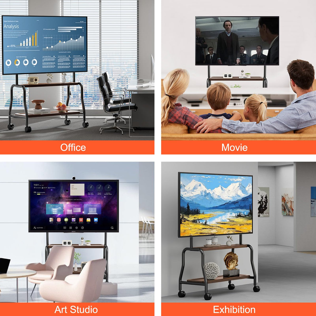 Rolling TV Stand on Wheels for 32-75 Inch TVs with Double Shelves C69696