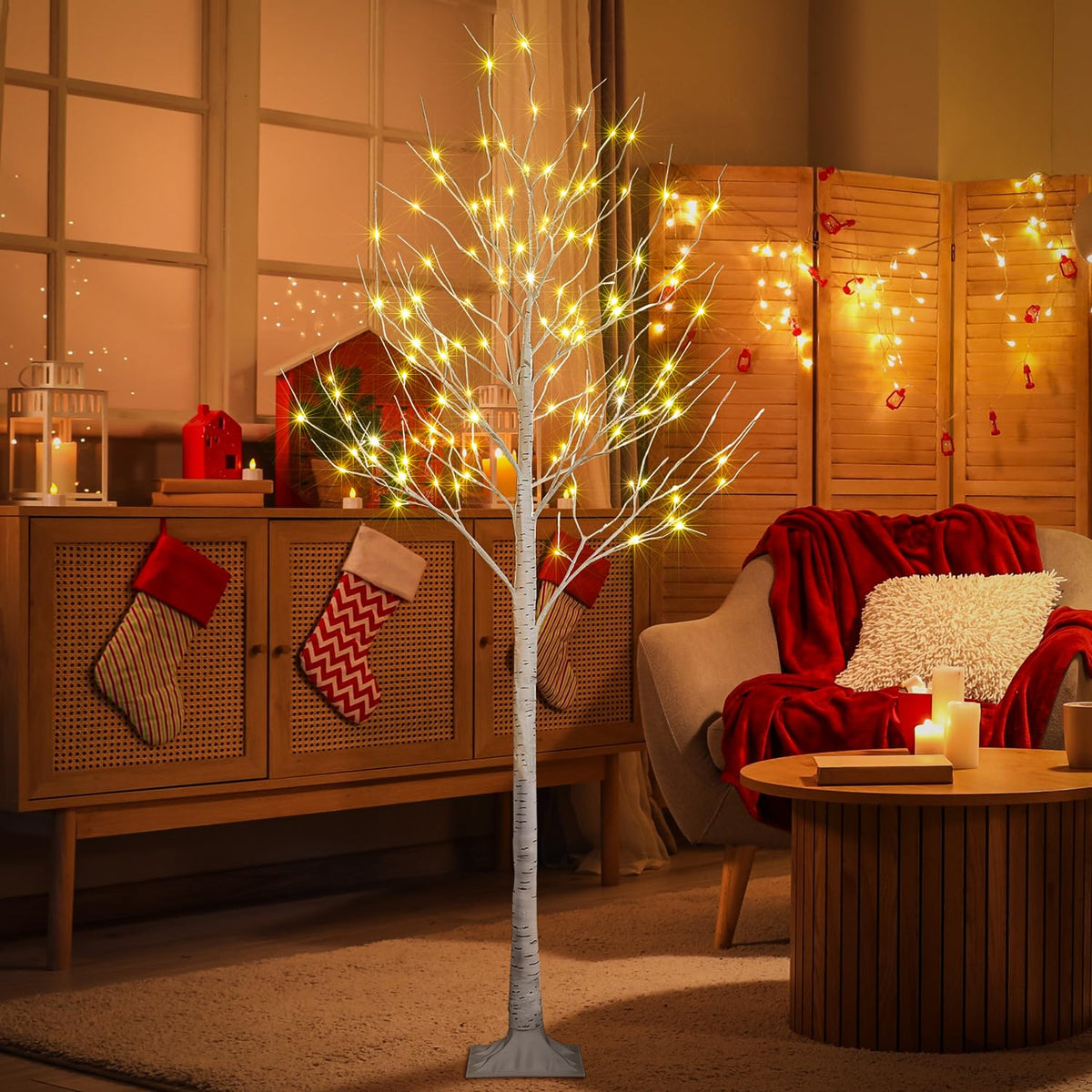 8FT 132 LED Birch Tree Warm White J61315