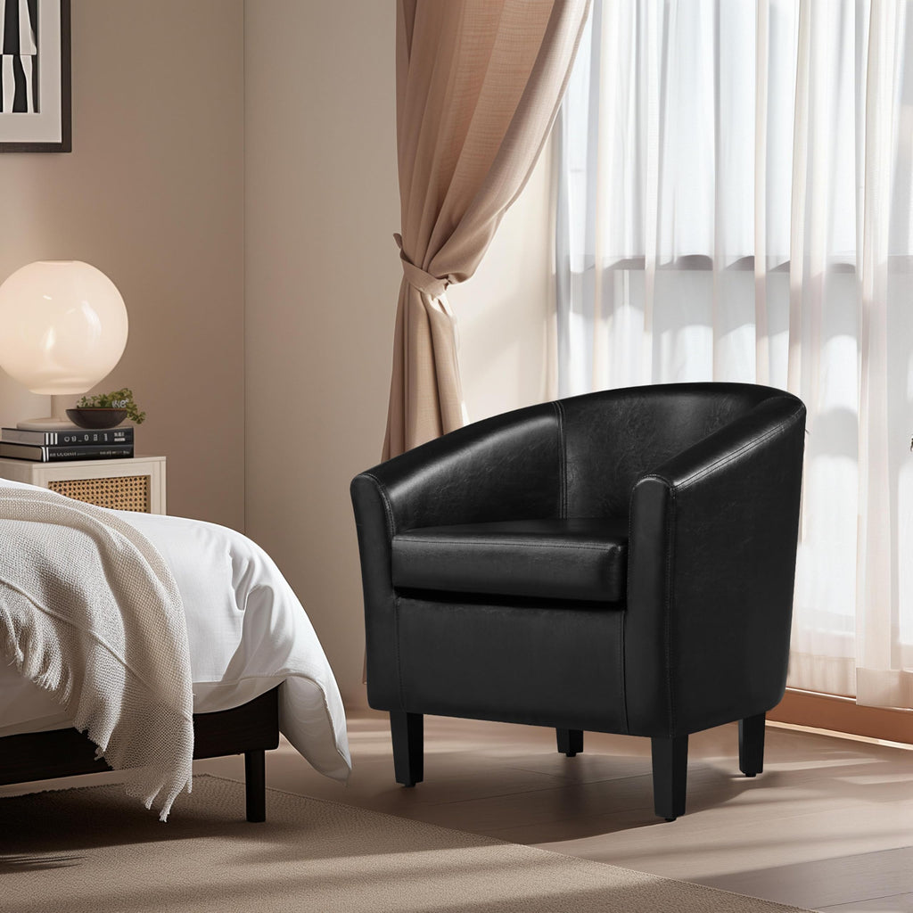 Black Faux Leather Barrel Accent Chairs M508289