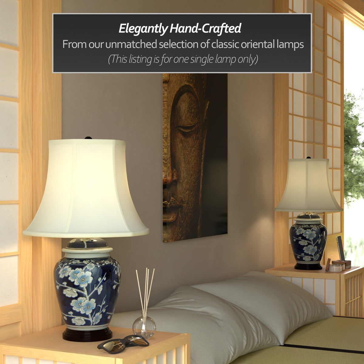 22" Blue Cherry Blossom Lamp U316591