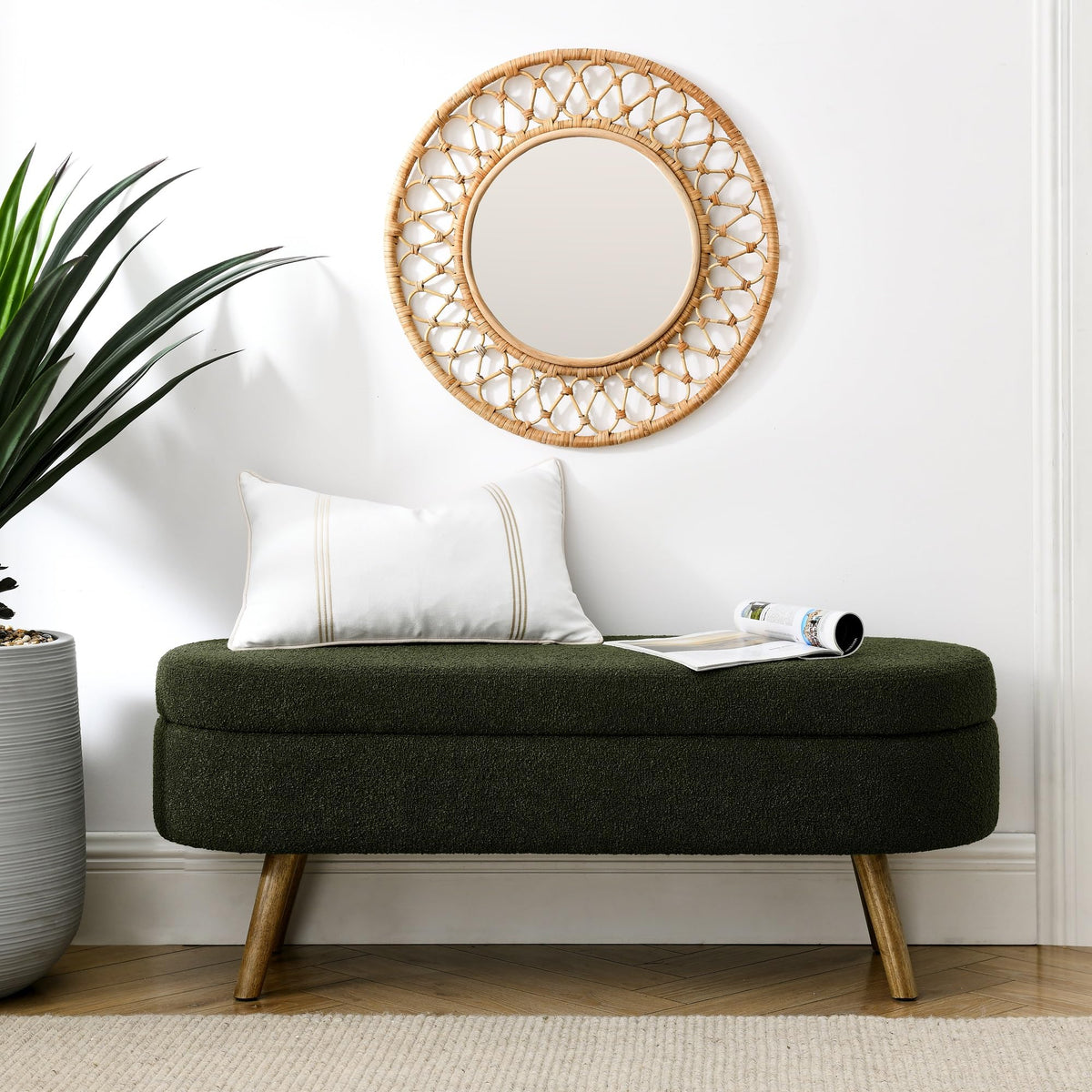 Green Oval Storage Ottoman Bench M7979