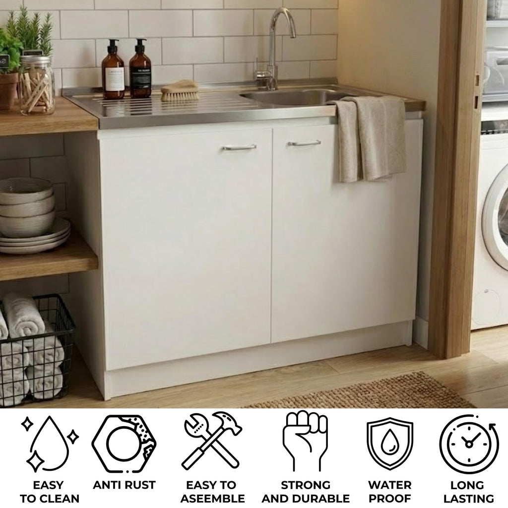 White 39 in Kitchen Sink Cabinet with Stainless Steel Top V24081