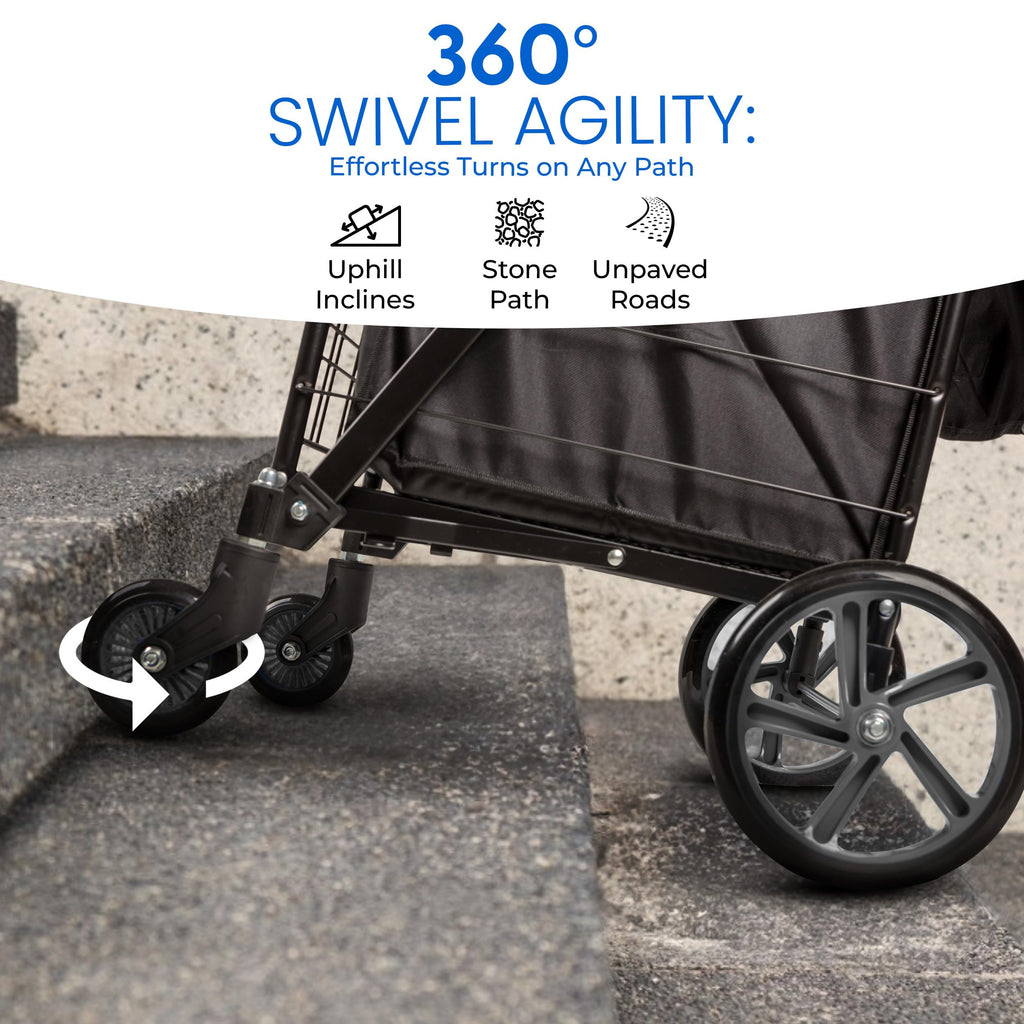 Large Folding Utility Shopping Cart with Removable Liner, 110 lb Capacity, Black D8267