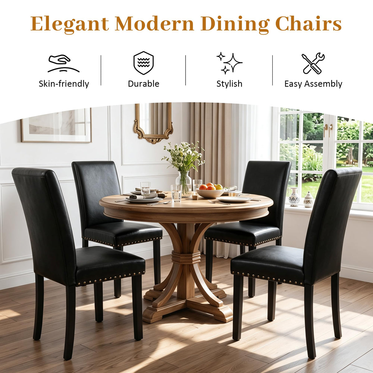 Black PU Leather Dining Chairs Set of 6 C6514