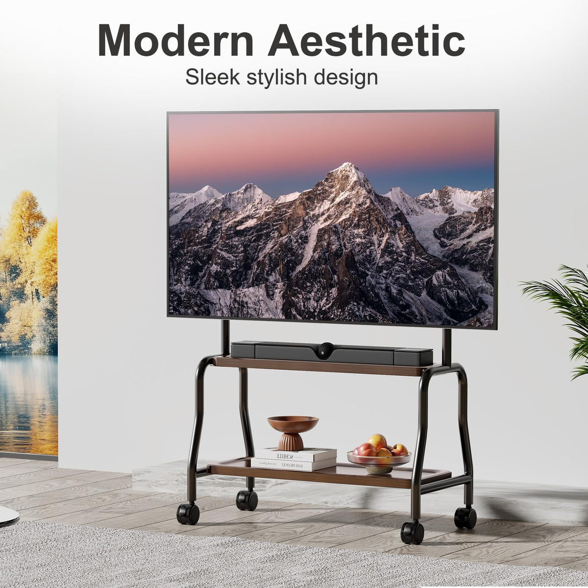 Rolling TV Stand on Wheels for 32-75 Inch TVs with Double Shelves C69696