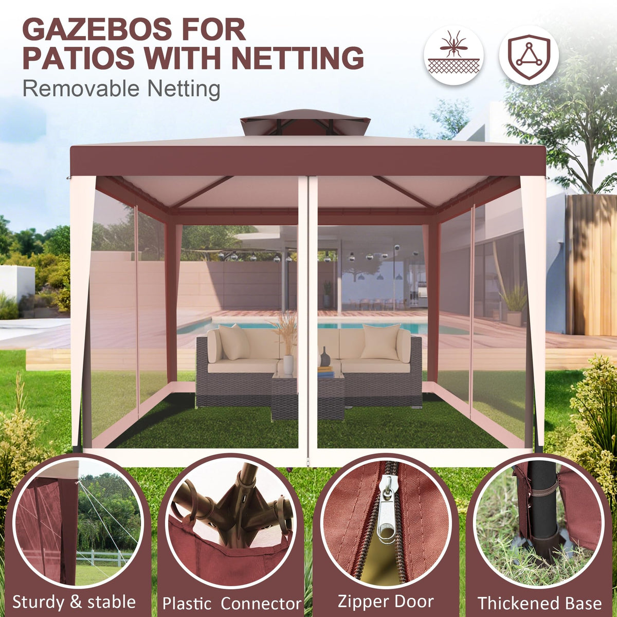 10x10 Outdoor Gazebo with Mosquito Netting J38335