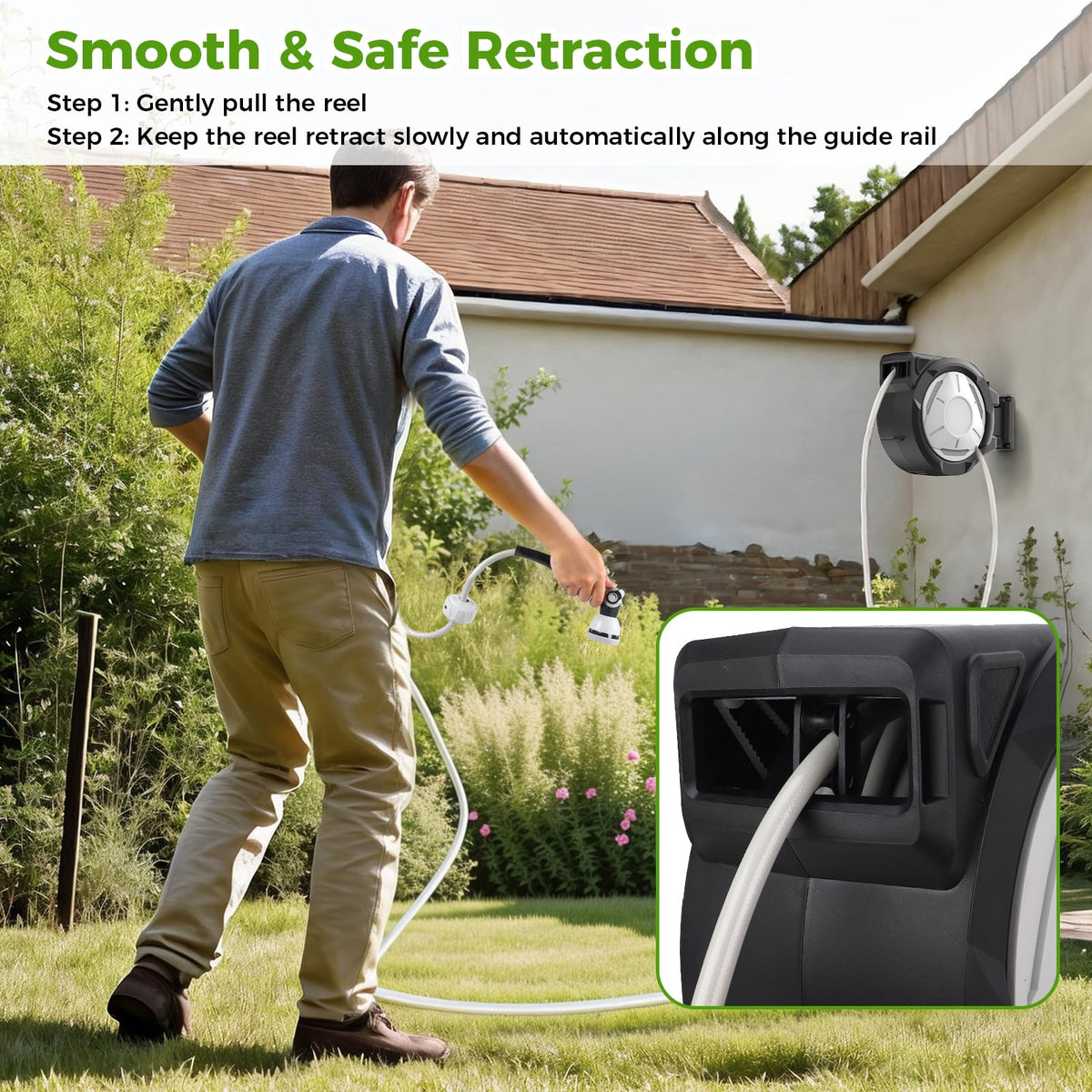 Retractable Garden Hose Reel 1/2 Inch x 100 ft Wall Mounted Z9640