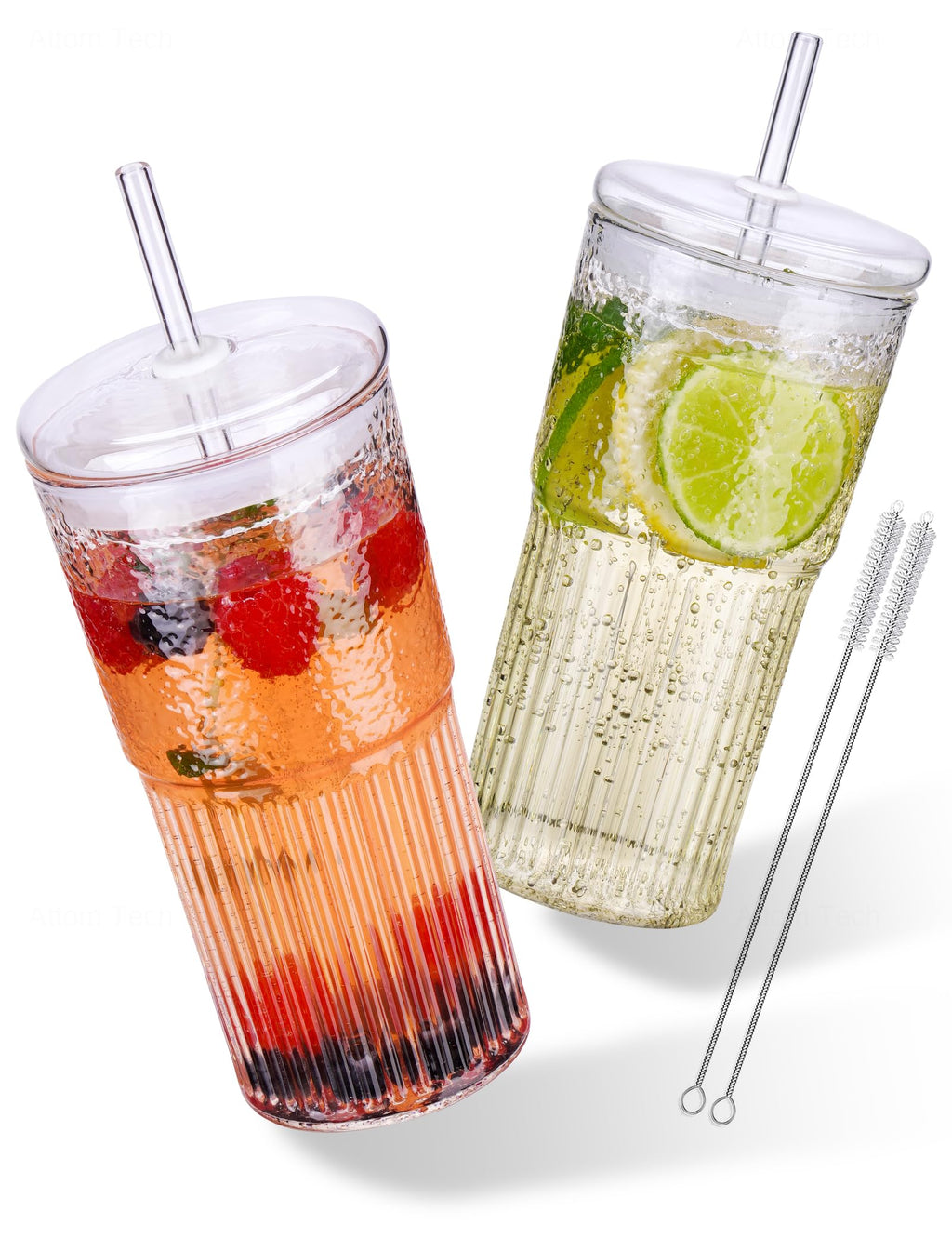 High Borosilicate Glass Tumbler Cup with Lid and Straw, 22oz Clear 2 Pack A216