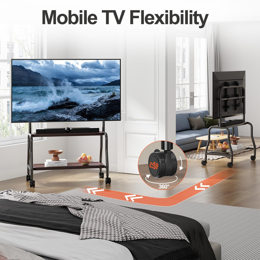 Rolling TV Stand on Wheels for 32-75 Inch TVs with Double Shelves C69696
