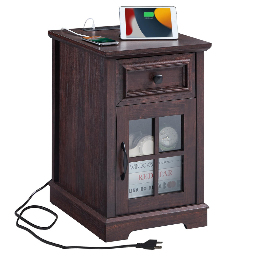 Cherry Side Table with Charging Station D624602
