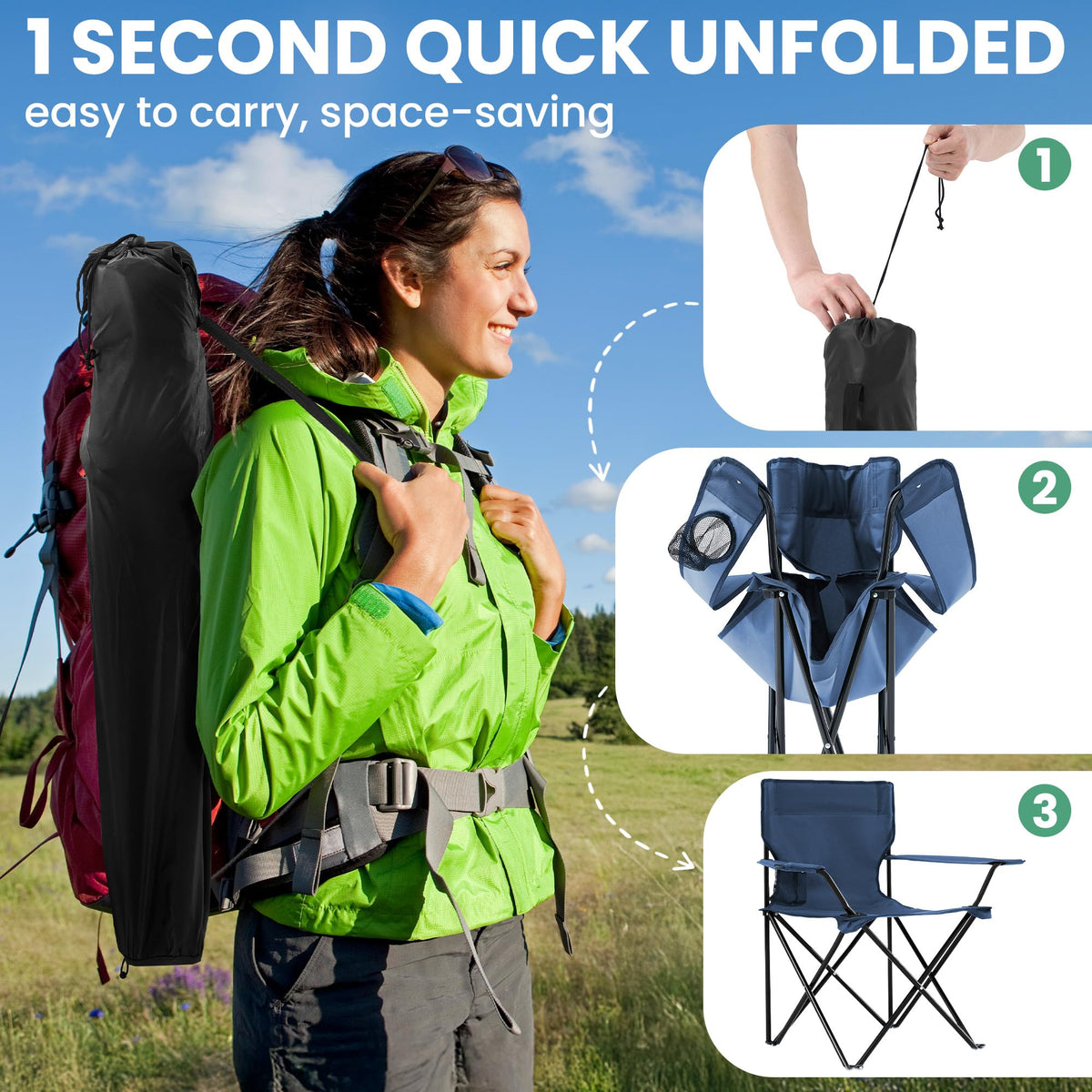 2-Pack Foldable Camping Chairs with Cup Holder, Carry Bag L873