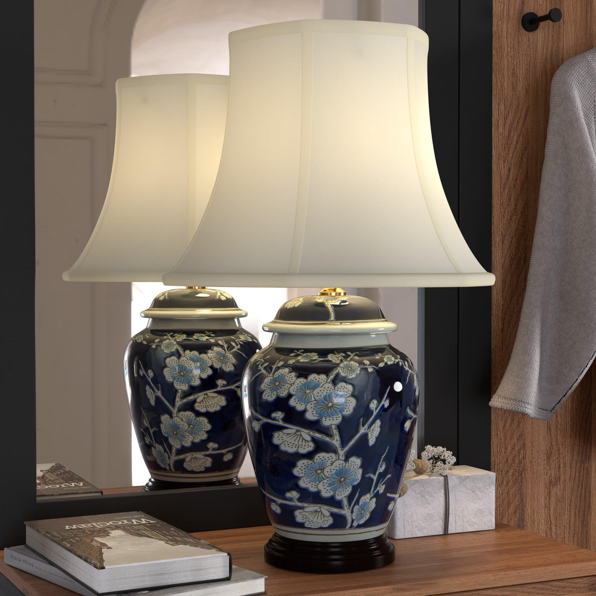 22" Blue Cherry Blossom Lamp U316591