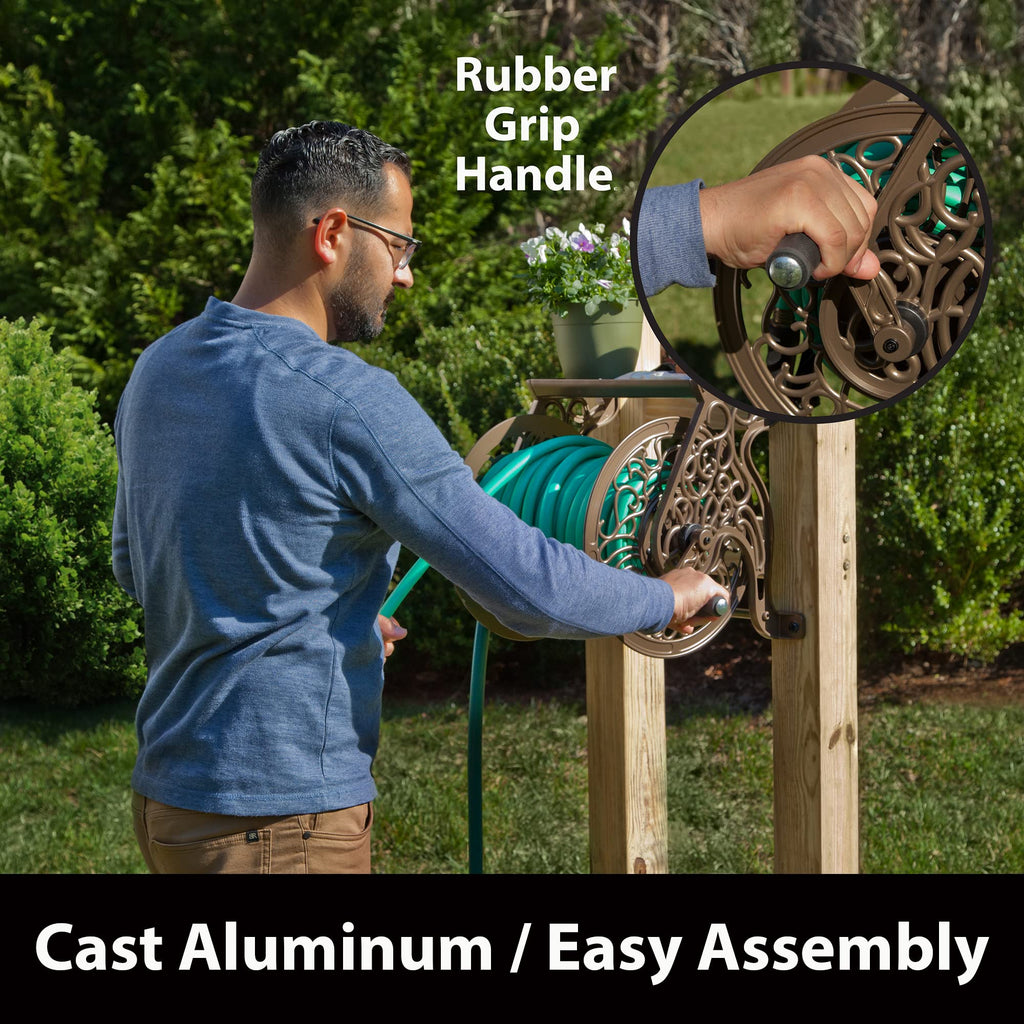 Cast Aluminum Wall Mount Hose Reel, Holds 125-Feet of 5/8-Inch Hose - Bronze B209