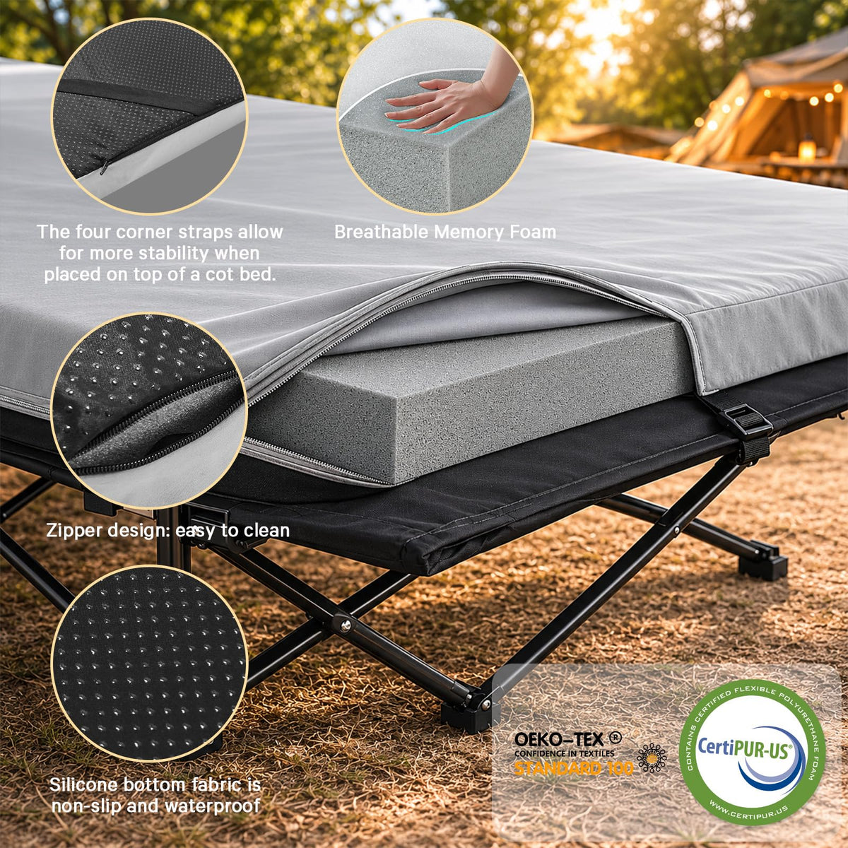 2 Inch Memory Foam Camping Cot Pad J3150
