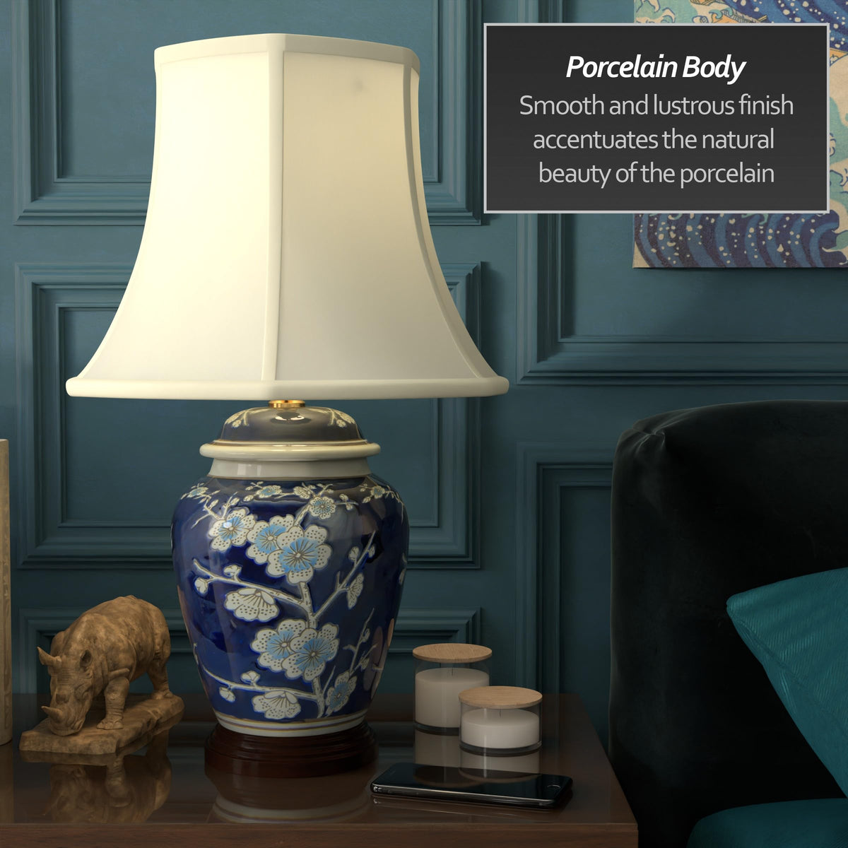 22" Blue Cherry Blossom Lamp U316591