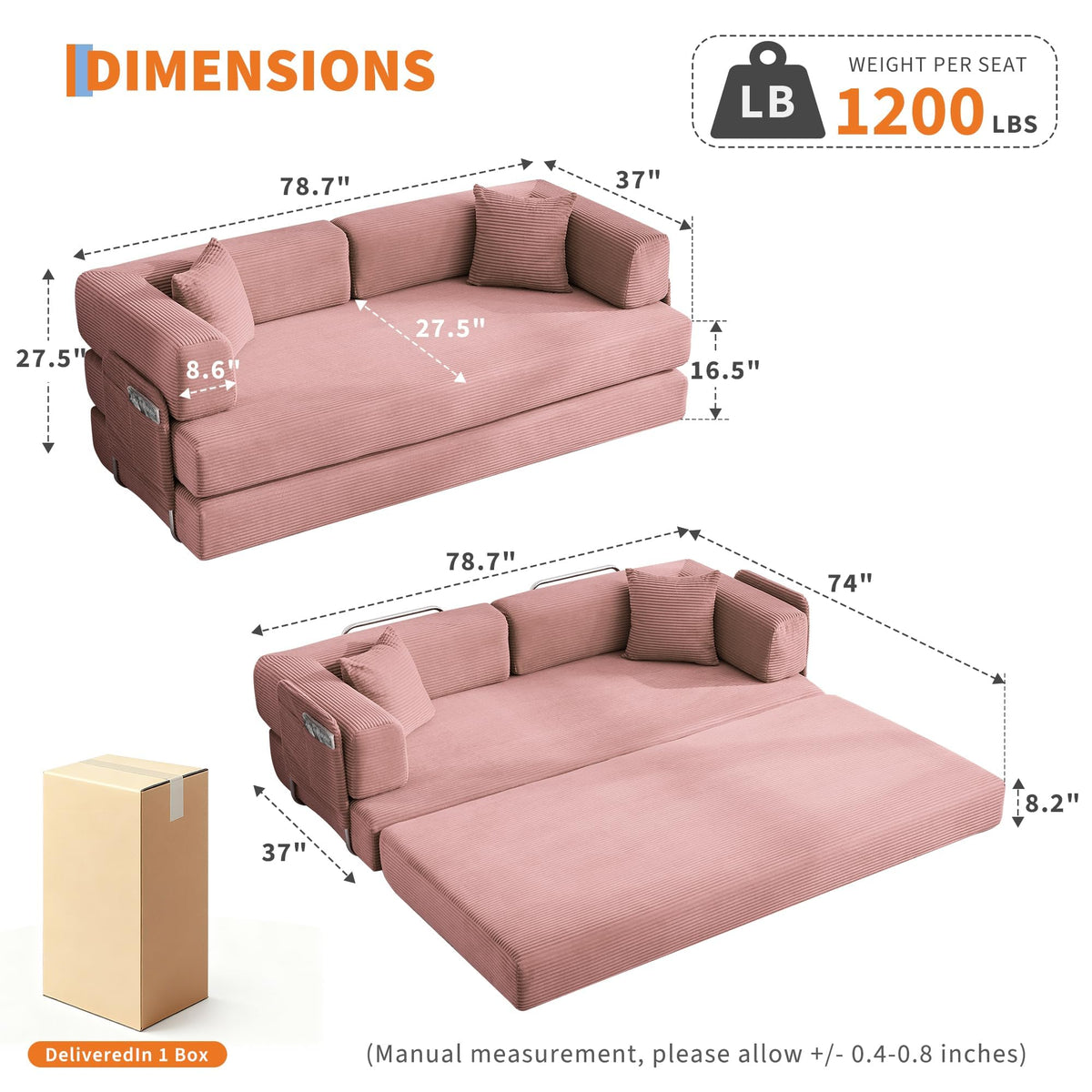 5-in-1 Convertible Sleeper Sofa Bed F109696